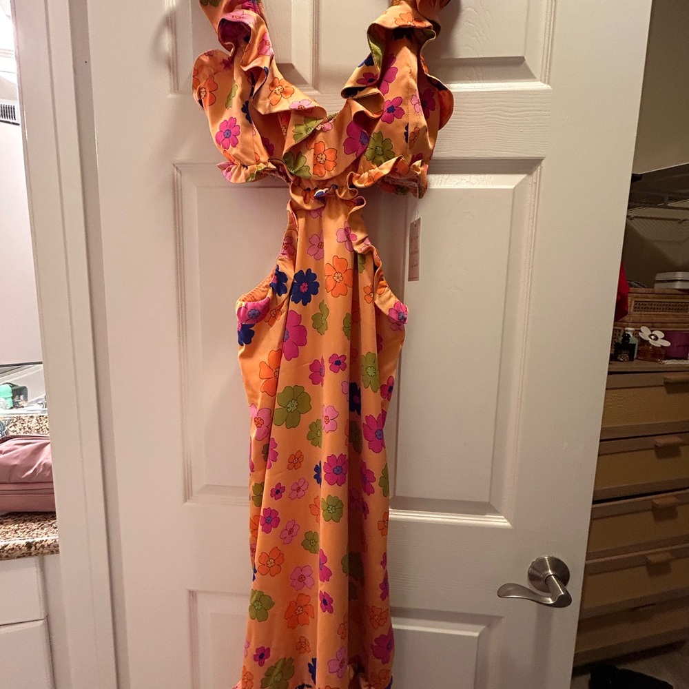 Show Me Your MuMu Orange Floral Halter Dress